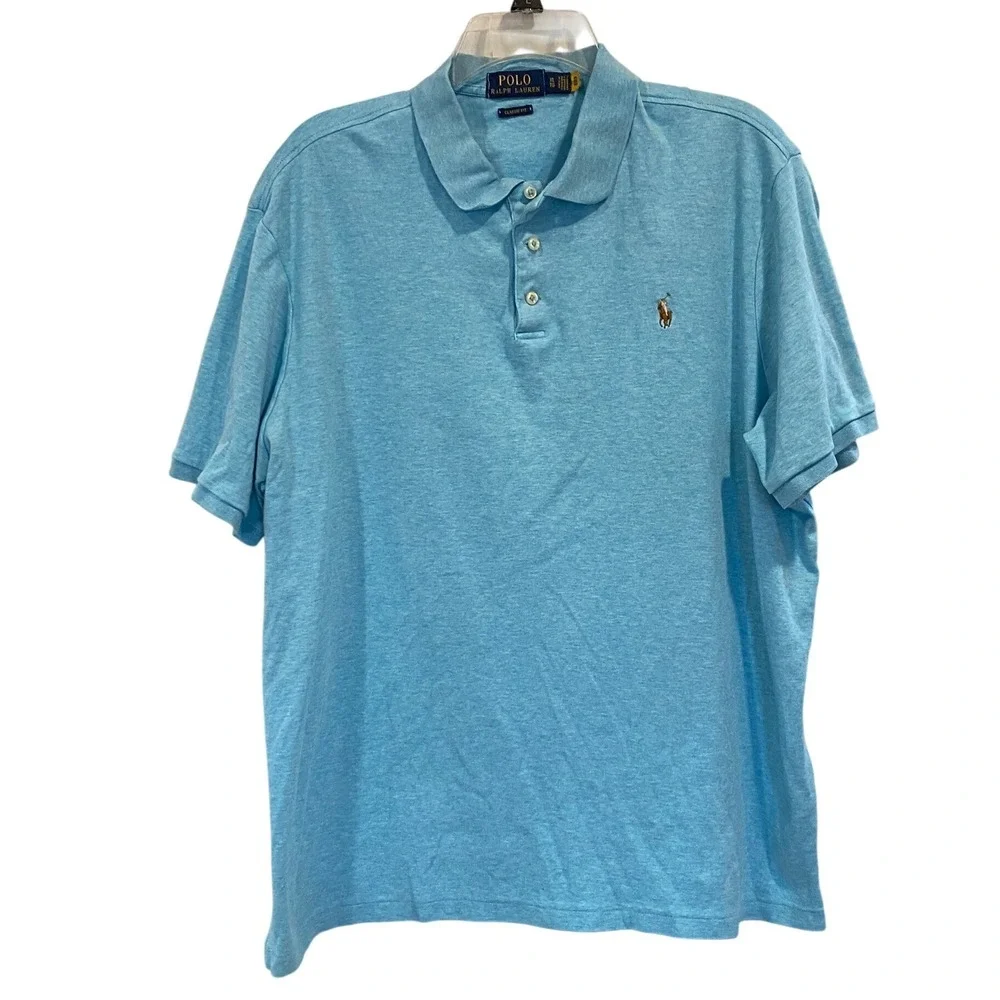 Polo Ralph Lauren Mens XL Classic Fit Polo Shirt Light‎ Blue Heather Cotton Pony